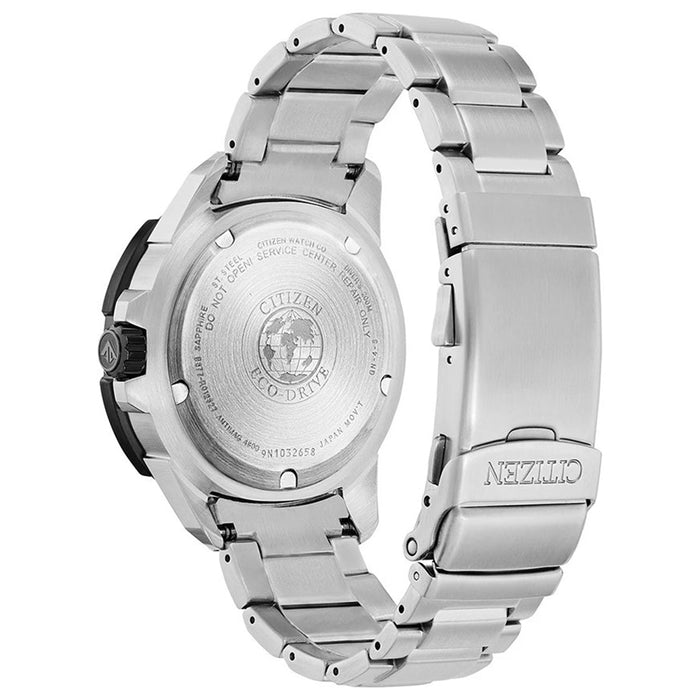Citizen Men's Eco-Drive Promaster GMT Silver Tone Bracelet Black Dial Quartz Dive Watch - BJ7128-59G