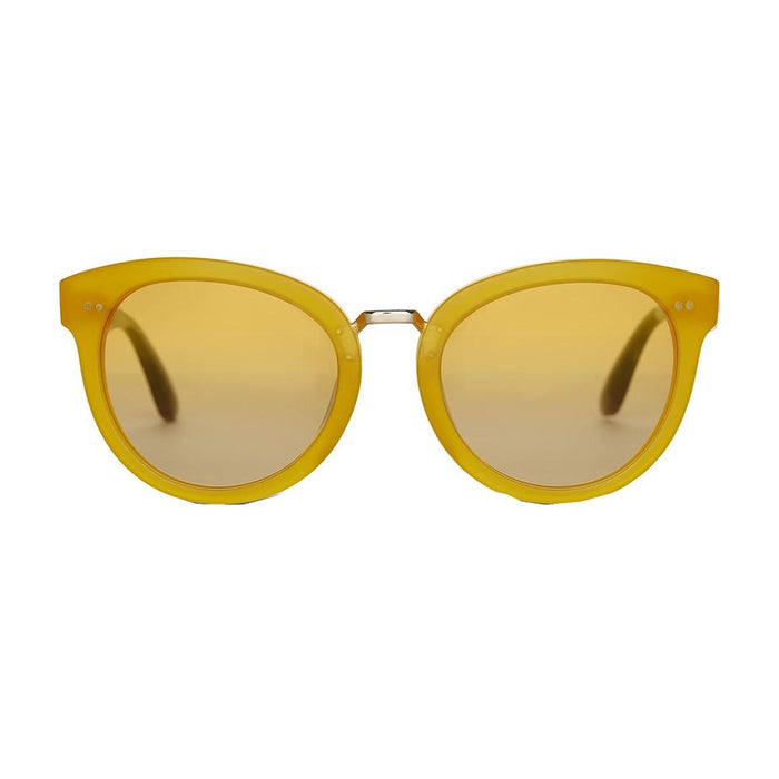 Women Yellow Brown Gradient Frame Lens Round Sunglasses - 10012293