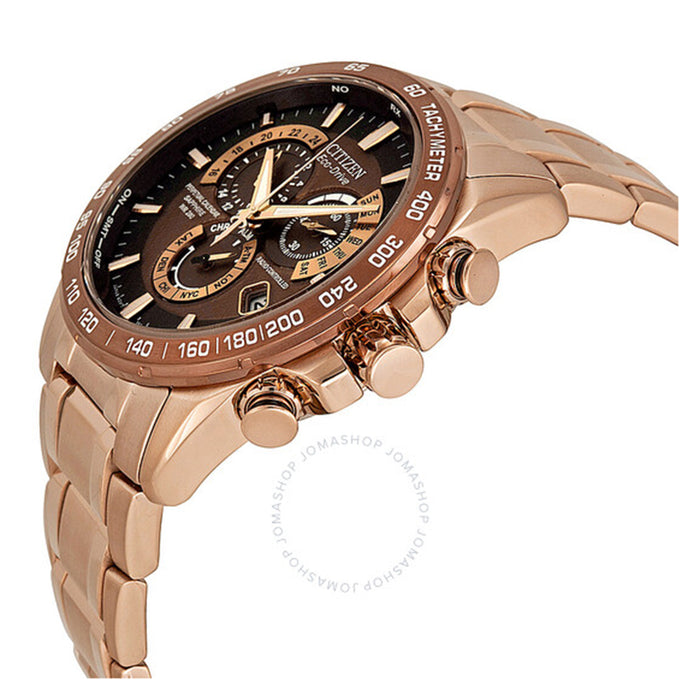 Citizen Men's Eco-Drive Perpetual Chrono A-T Atomic Stainless Watch - Gold Bracelet - Brown Dial - AT4106-52X