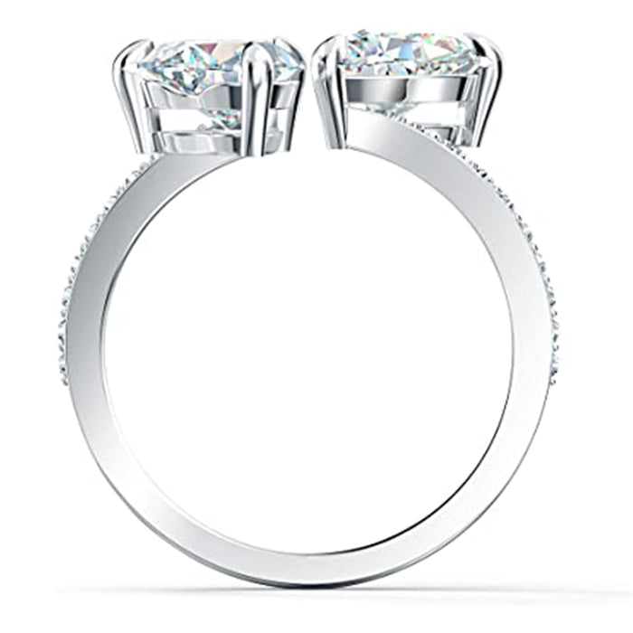 SWAROVSKI Womens Rhodium Finish Clear Crystals Collection Attract Soul Double Heart Ring -SV-5535191