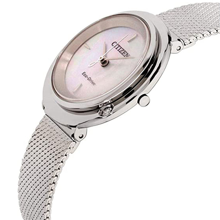Citizen Womens Ambiluna Eco-Drive Mother of pearl Dial White Band Stainless Steel Bracelet Watch - EM0640-58D