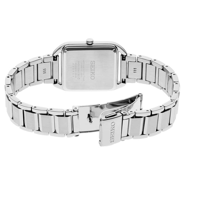 Seiko Women's Pink Cube Textured Dial Silver Stainless Steel Band Quartz Watch - SWR077