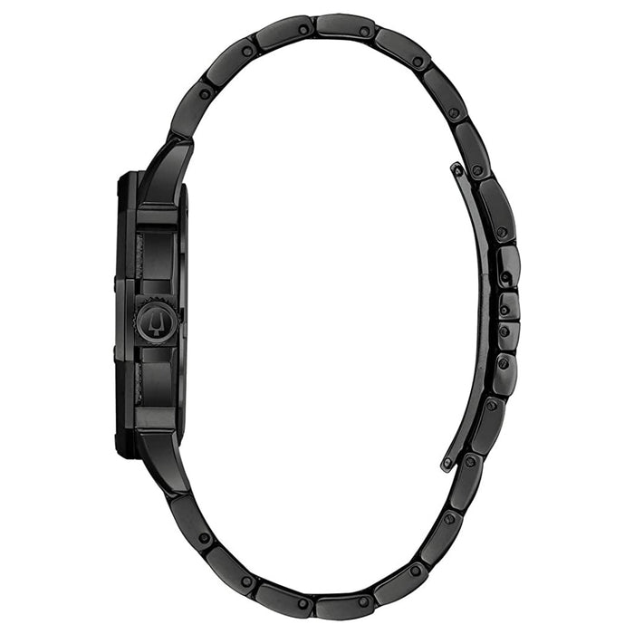 Bulova Men's Quartz Black Stainless Steel Black Leather Bracelet Crystal Octava Watch - 98C134