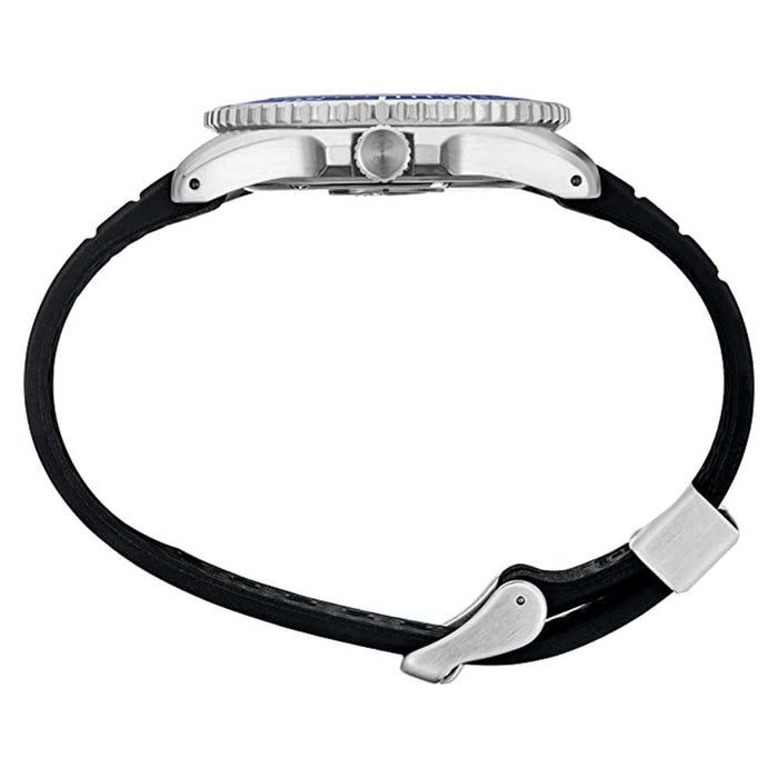 Seiko Men's Blue Dial Black Silicone Band Solar Quartz Watch - SNE593