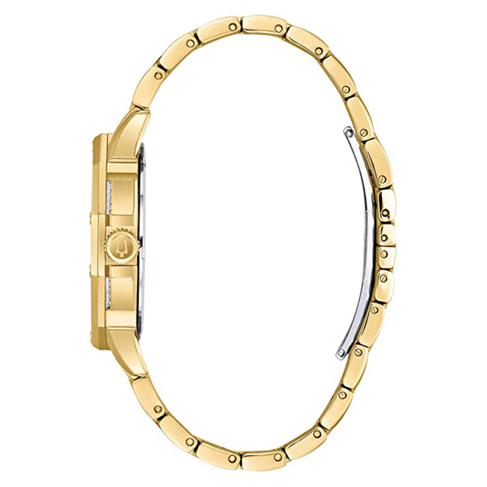 Bulova Men's Crystal Silver Dial Yellow Gold Tone Watch - 98C126