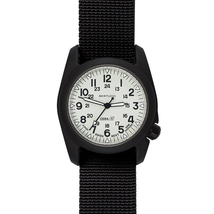 Bertucci Mens A-2CT CERA-TI Black Nylon Band Rhino Gray Dial Analog Swiss Quartz Wrist Watch - 12134