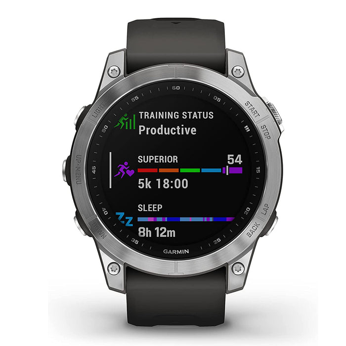 Garmin fenix 7 Standard Edition Silver with Graphite Band Rugged Outdoor GPS Touchscreen Health  Wellness Features Adventure Smartwatch - 010-02540-00