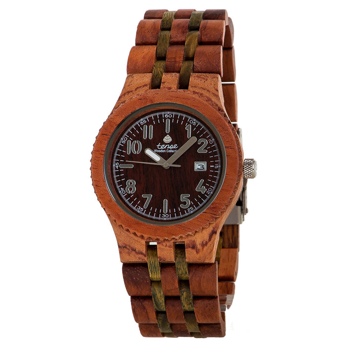 Tense Mens Discovery Yukon Jumbo Wood Case and Bracelet Brown Dial Two-tone Watch - J5200RG