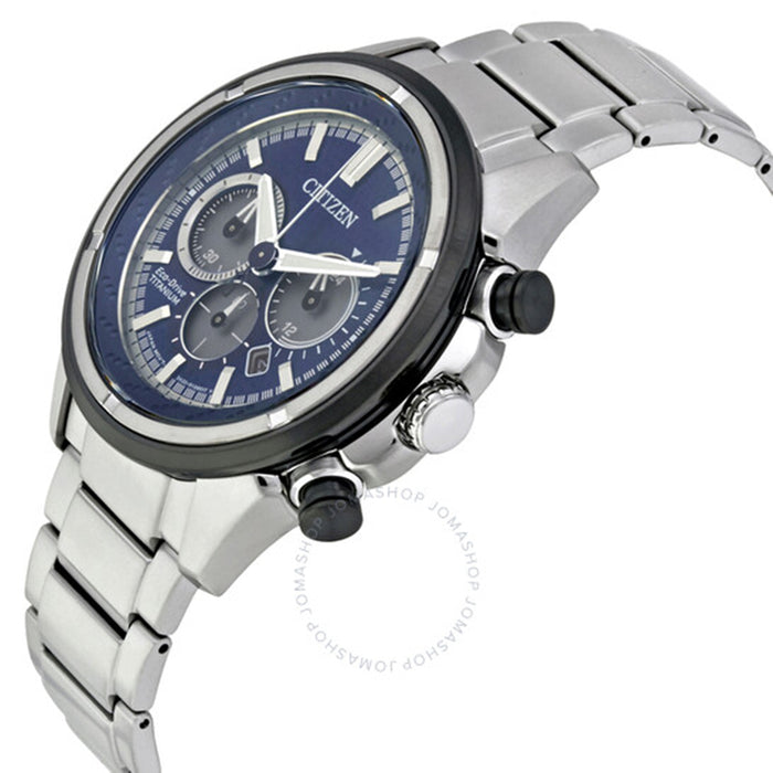 Citizen Eco-Drive Mens Titanium Case and Bracelet Strap Blue Dial Silver Watch - CA4240-82L