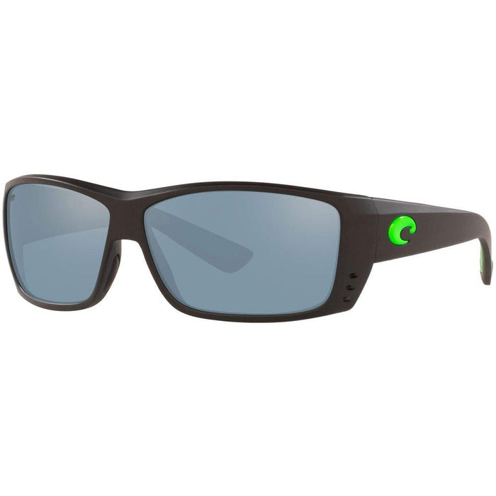 Costa Del Mar Mens Cat Cay Matte Black Green Logo Frame Gray Silver Mirror Polarized Lens Sunglasses - AT200OSGP - WatchCo.com