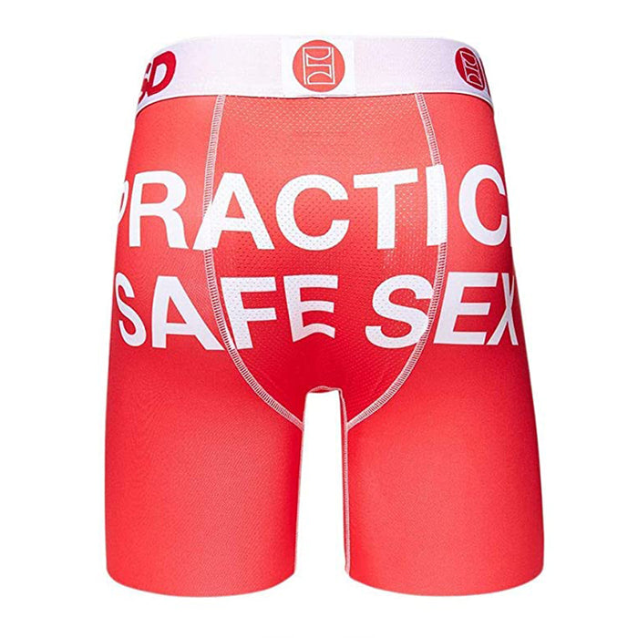 PSD Men's Red Safe Sex Print Boxer Briefs Underwear - 42011041-RED