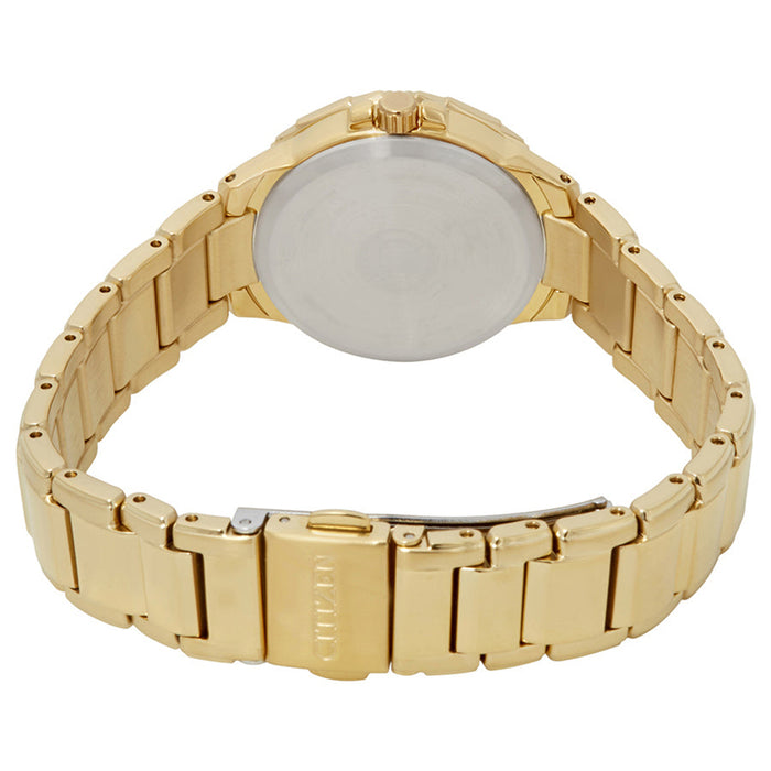 Citizen Eco-Drive Womens Gold-Tone Stainless Steel Band Silver-tone Quartz Dial Watch - EW2462-51A