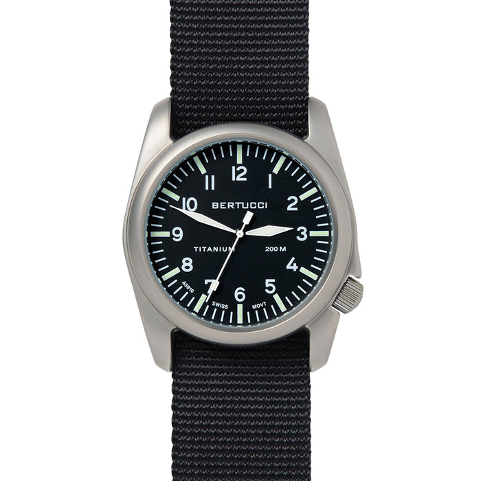 Bertucci Unisex Savvy Titanium Case Black Dial Black Nylon Band Round Watch - 13456