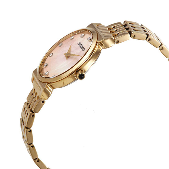 Seiko Diamond Accents Womens Gold-Tone Stainless Steel Band White Quartz Dial Watch - SFQ802