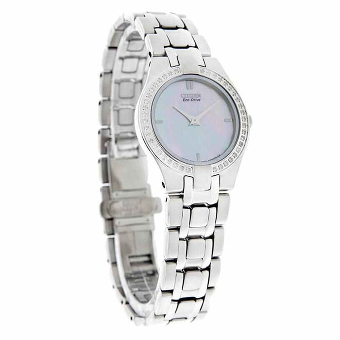 Citizen Womens Eco-Drive Stiletto Diamond Stainless Watch - Silver Bracelet - Pearl Dial - EG3150-51D