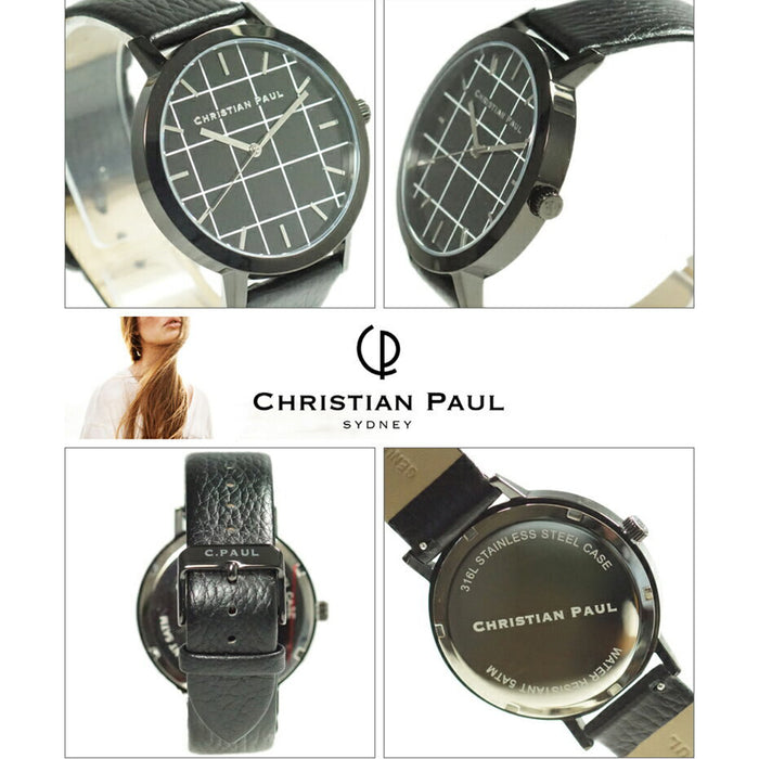 Christian Paul Mens Stainless Steel Black Leather Band Black Dial Analog Watch - GR-01