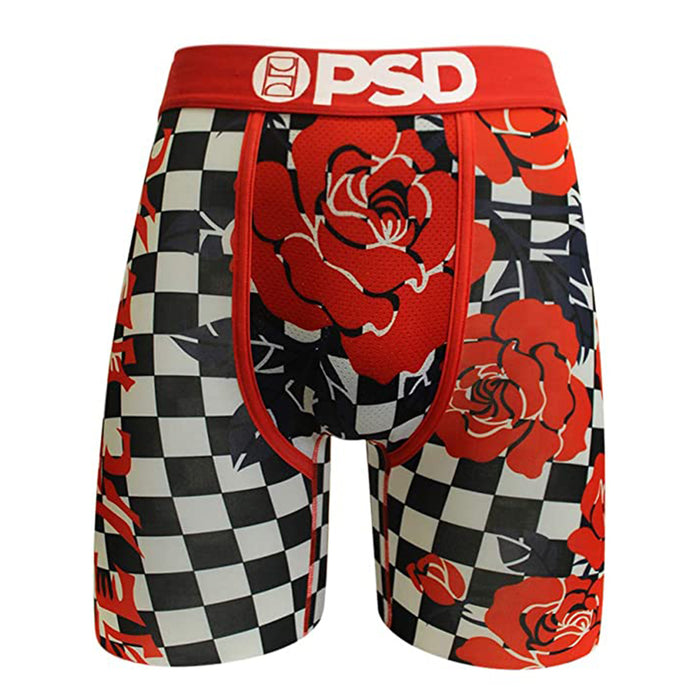 PSD Mens Red Roses Checkers Boxer Brief Underwear - E21911031-RED-XXL
