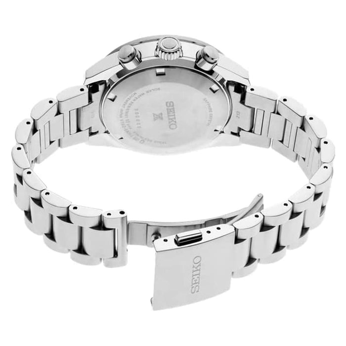 Seiko Men's White Dial Silver Stainless Steel Band Chronograph Prospex Solar Quartz Watch - SSC911