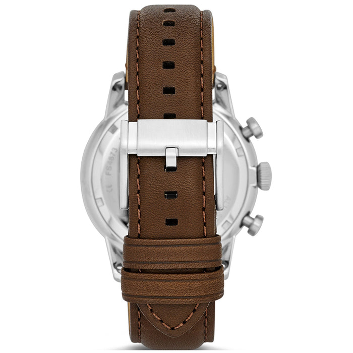 Fossil Men's Townsman Chronograph Stainless Watch - Brown Leather Strap - Black Dial - FS4873