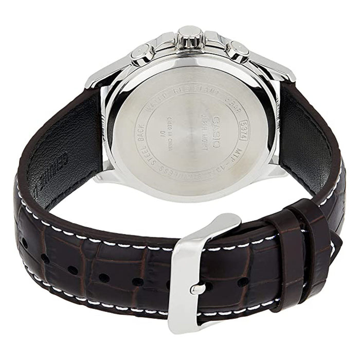 Casio Men's Silver Dial Black Leather Band Quartz Watch - MRP-1374L-AVDF