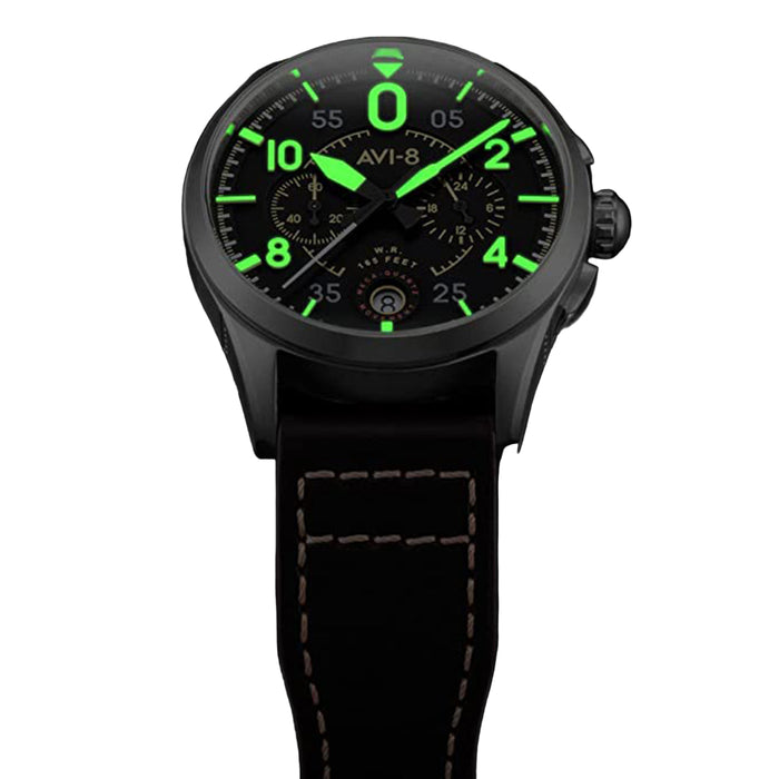 AVI-8 Men's Black Dial Leather Band Japanese Quartz Watch - AV-4089-03