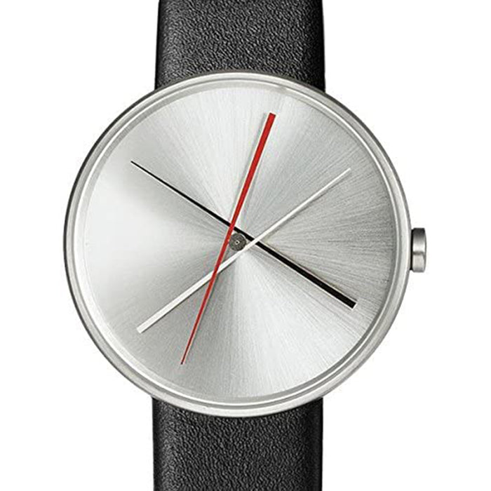 Projects Mens Crossover Steel Analog Stainless Watch - Black Leather Strap - Silver Dial - 7292S-L