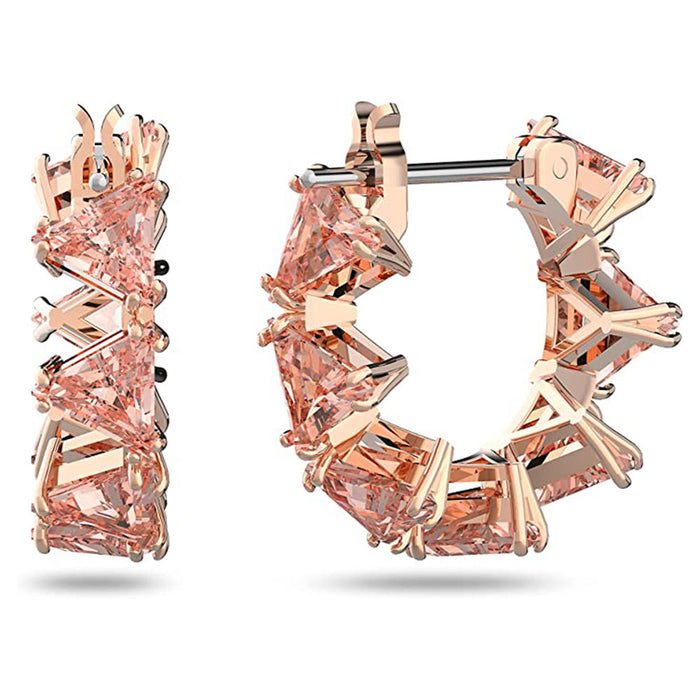 Swarovski Women's Pink Triangle Cut Crystal Rose Gold Tone Rhodium Finish Plated Ortyx Hoop Earrings - 5614930