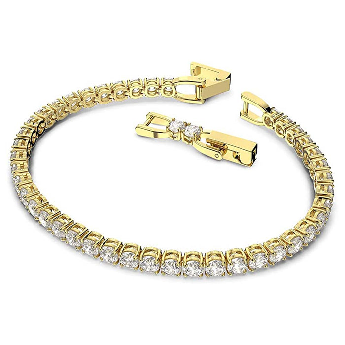 Swarovski Women's White Crystals with Gold Tone Plated Band Tennis Deluxe Crystal Bracelet - 5511544