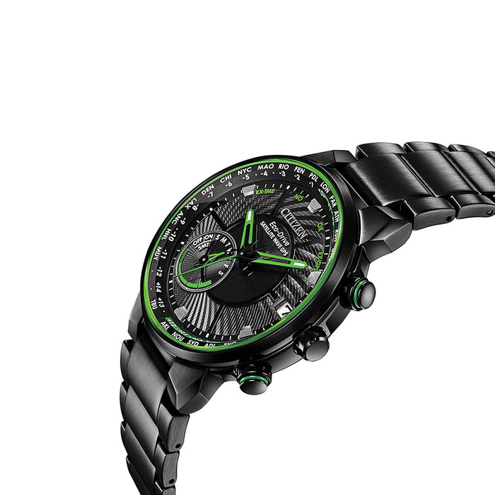 Citizen Mens Eco-Drive Satellite Wave GPS Green Dial Black Band Stainless Steel Chronograph watch - CC3035-50E