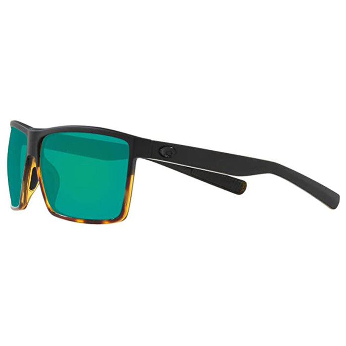 Costa Del Mar Mens Rincon Rectangular Matte Black Green Mirrored Polarized Sunglasses - RIN181OGMGLP