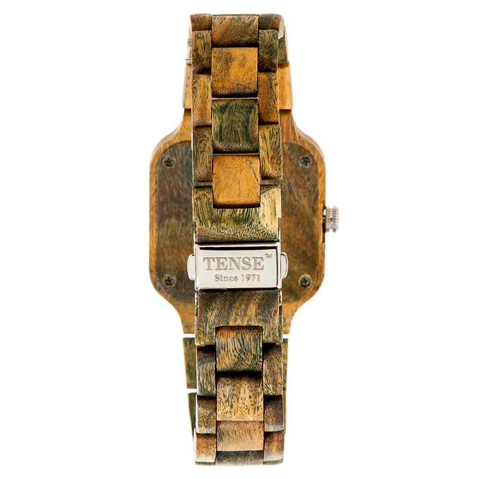 Tense Mens Black Dial Solid Wood Case and Bracelet Multi-Eye Brown Sandalwood Watch - B7305G