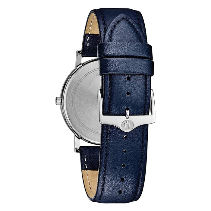 Bulova Mens Classic Slim-Profile Leather Strap Blue Dial Dress Watch - 96B295
