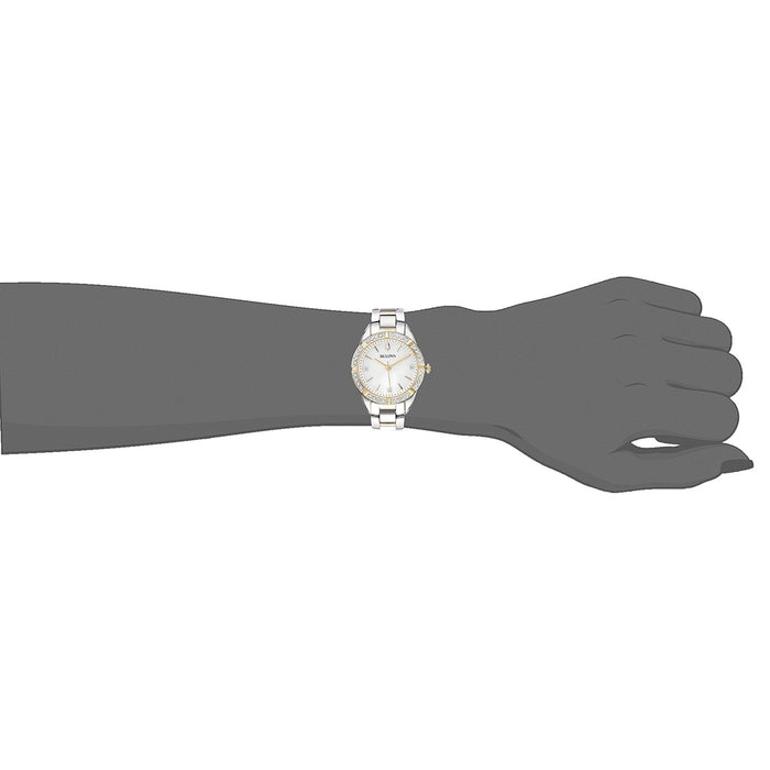 Bulova Classic Womens Silver-Tone Bracelet Band White Mother-of-Pearl Quartz Dial Watch - 98R263