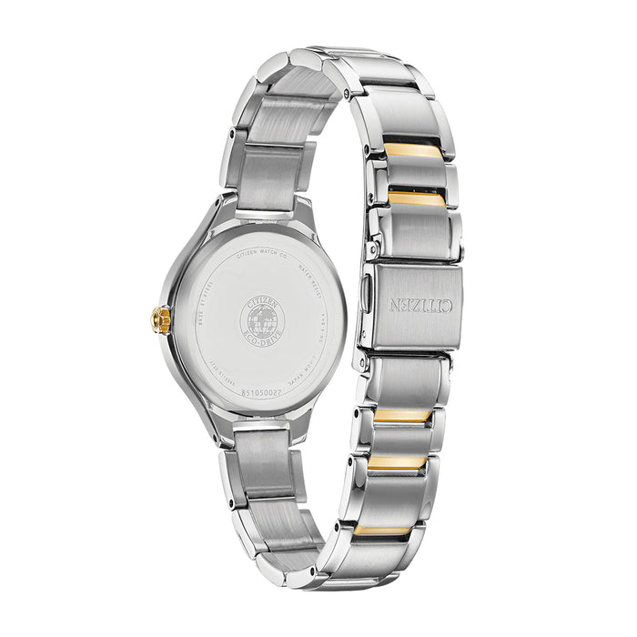 Citizen Eco-Drive Womens Two Tone Stainless Steel Band Silver Quartz Dial Watch - FE2104-50A