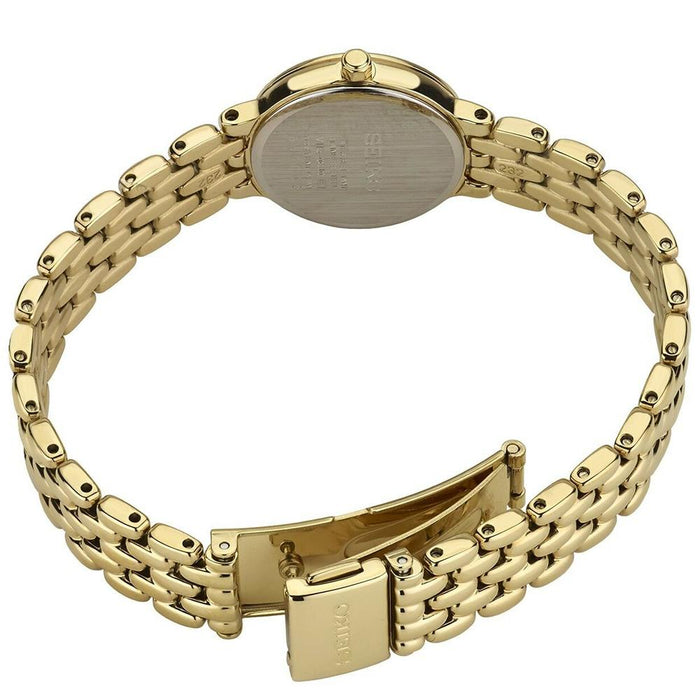 Seiko Womens Solar Stainless Steel Bracelet Gold Dial Japanese Quartz Watch - SUP352 - WatchCo.com