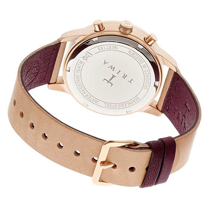 Triwa Womens Rose Tan Nevil Chronograph Stainless Watch - Tan Leather Strap - Rose Gold Dial - NEST105