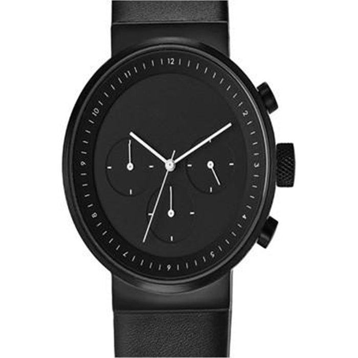 Projects Unisex Kiura Black Leather Band Black Dial Watch - 5160B