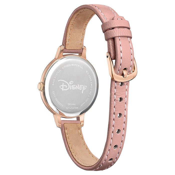 Citizen Eco-Drive Mickey Mouse Womens Pink Leather Calfskin Band White Quartz Dial Watch - EW2448-01W