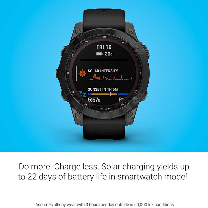 Garmin fenix 7 Sapphire Solar Edition Black DLC Titanium with Black Band Solar Charging Capabilities GPS Touchscreen Smart Watch - 010-02540-34