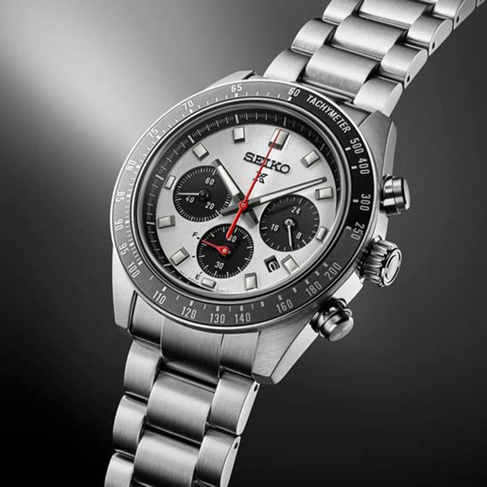 Seiko Men's White Dial Silver Stainless Steel Band Chronograph Prospex Solar Quartz Watch - SSC911