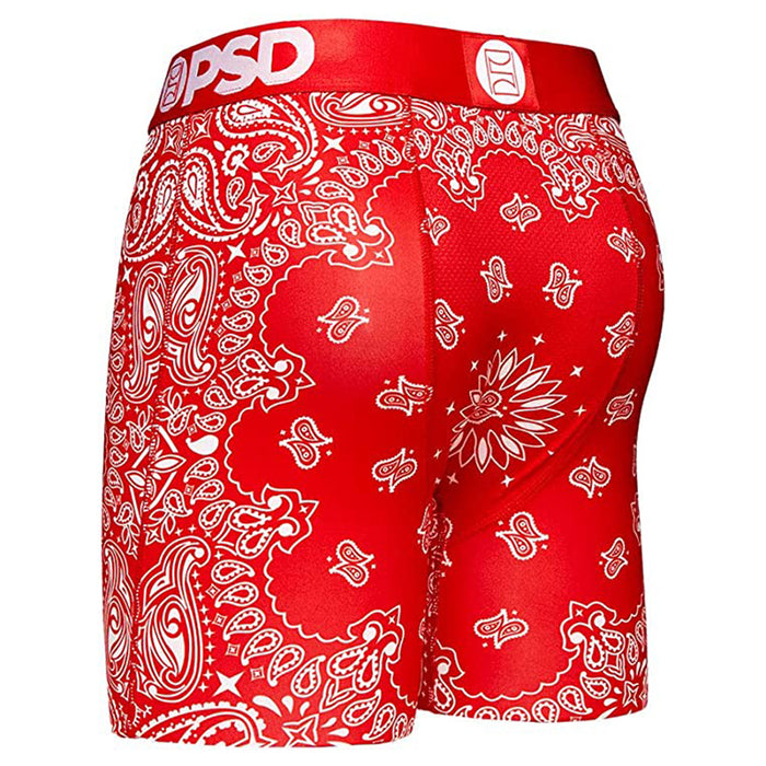 PSD Mens Stretch Wide Band Boxer Brief Red Bandana Print Breathable Underwear