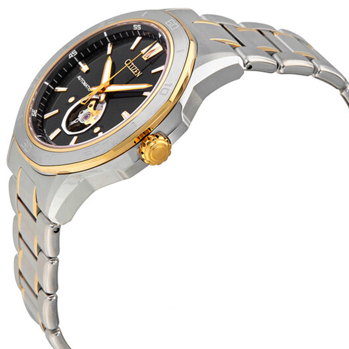 Citizen Signature Mens Two-Tone Stainless Steel Bracelet Band Black Quartz Dial Watch - NB4014-56E