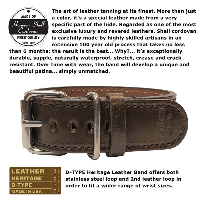 Bertucci Mens A-11T Americana Onyx Black Dial Whiskey Shell Cordovan leather Band Quartz Watch - 13341