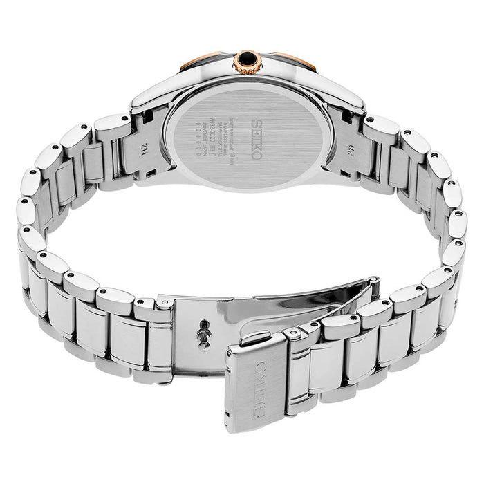 Seiko Women's Satin White Dial Silver Stainless Steel Band Quartz Watch - SKK730