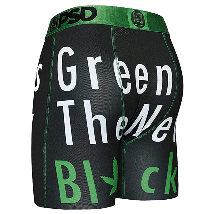 PSD Mens New Black Printed Breathable Athletic Green Boxer Brief Underwear