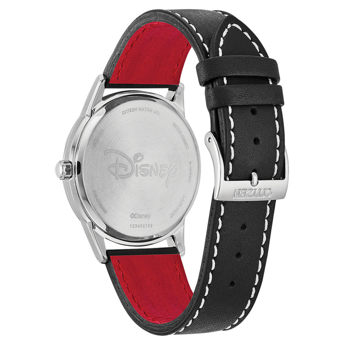 Citizen Eco-Drive Mickey Mouse Collectible Unisex Black Leather Band Black Quartz Dial Watch - FE7060-05W