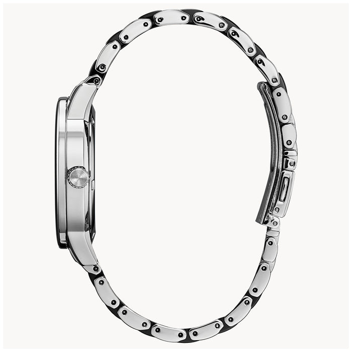 Citizen Axiom Eco-Drive Womens Silver/Black Stainless Steel Ceramic Band Silver Quartz Dial Watch - EM0741-51E