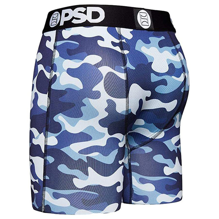 PSD Mens Camo Warface Print Blue Stretch Elastic Wide Band Breathable Boxer Brief with 7 inch Inseam Underwear- E12011027-BLU-XXL