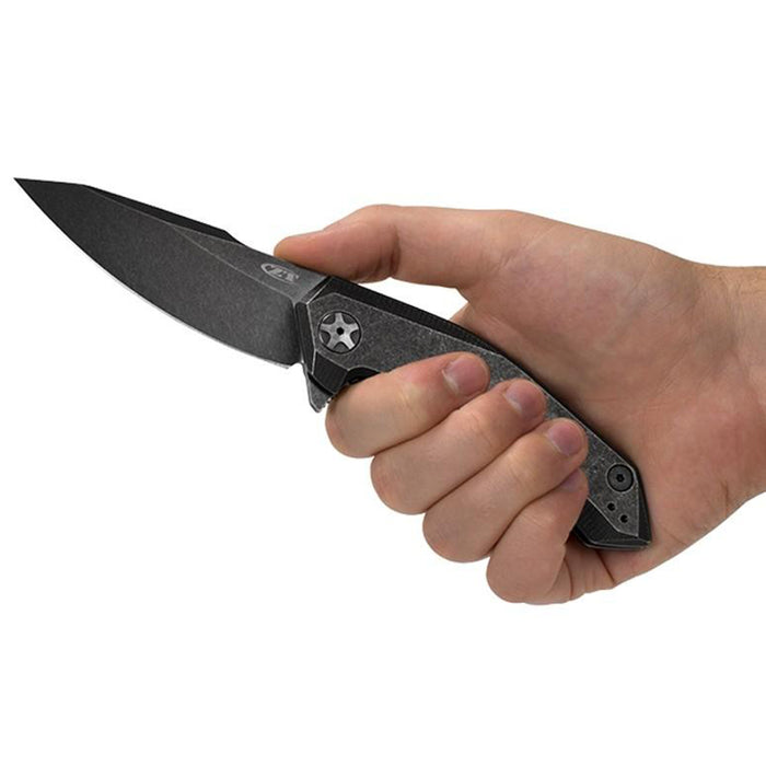 Zero Tolerance Flipper 3.6 Blackwashed Blade Textured Titanium Handles Knife - ZT0095BW