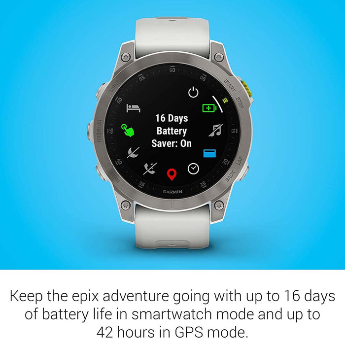 Garmin epix Gen 2 Sapphire White Titanium Health and Wellness Features Touchscreen Amoled Display Premium Active Adventure Smart Watch - 010-02582-20
